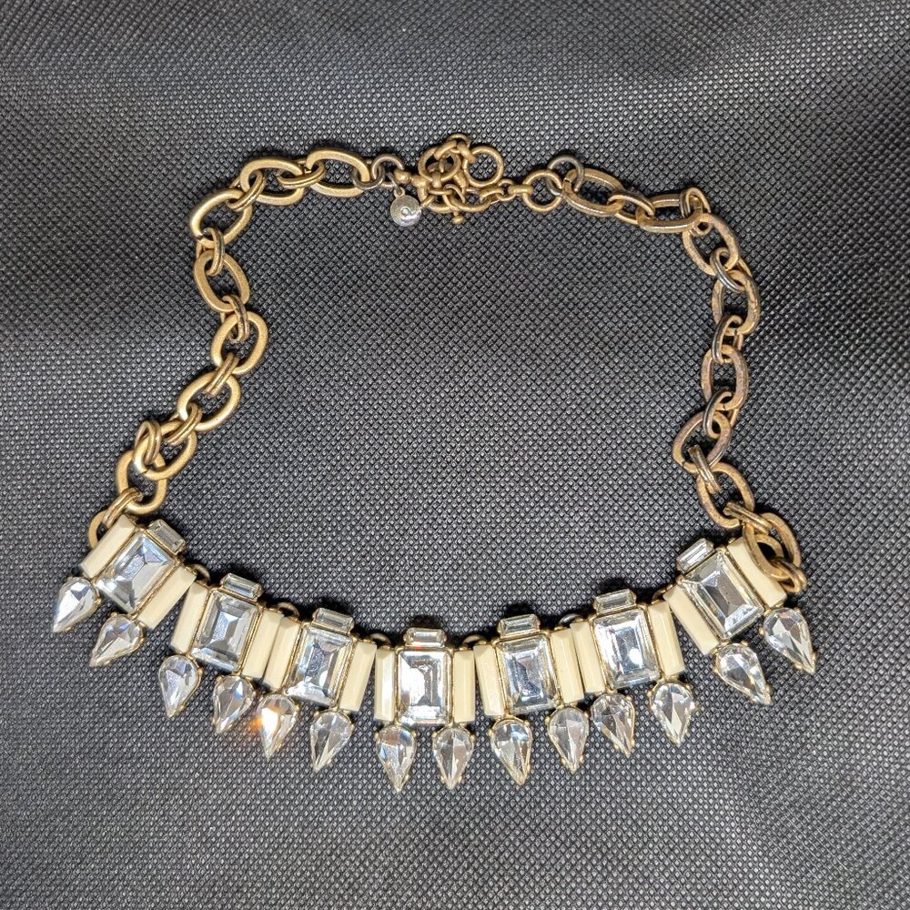 Vintage J Crew Art Deco Necklace Faceted Rhinestones Dangle Teardrop Crystals